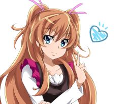 Rule 34 | 10s, 1girl, blue eyes, brown hair, heart, houjou hibiki, long hair, looking at viewer, nanashishi, precure, simple background, smile, solo, suite precure, two side up, white background