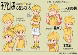 Rule 34 | 1boy, amino (aminor), blonde hair, book, commentary request, determined, fire, full body, highres, holding, looking at viewer, male focus, nervous, open book, original, reading, shorts, shy, simple background, sweater, translation request, white shorts, yellow eyes, yellow footwear, yellow sweater
