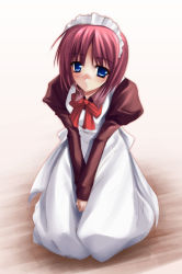 Rule 34 | 00s, apron, blue eyes, bow, hairband, hisui (tsukihime), kneeling, maid, maid apron, pink hair, solo, tsukihime