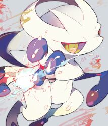 Rule 34 | 1other, akadako, arms up, bags under eyes, colored sclera, colored skin, creatures (company), energy ball, furry, game freak, gen 1 pokemon, grey background, grey outline, head tail, legendary pokemon, looking at viewer, mega mewtwo y, mega pokemon, mewtwo, multicolored skin, nintendo, one-hour drawing challenge, other focus, outstretched arm, pokemon, pokemon (creature), purple sclera, purple skin, slit pupils, solo, two-tone skin, white skin, yellow eyes
