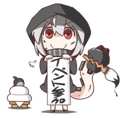 Rule 34 | &gt;:), 10s, 1girl, abyssal ship, c:, calligraphy brush, chibi, commentary request, feiton, hishimochi, holding, hood, hooded jacket, i-class destroyer, jacket, kagami mochi, kantai collection, kuchiku i-kyuu, looking at viewer, paintbrush, pale skin, re-class battleship, red eyes, scarf, scroll, short hair, smile, tail, translation request, v-shaped eyebrows