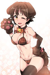 Rule 34 | 10s, 1girl, animal costume, animal ears, animal hands, breasts, cleavage, collar, dog costume, dog ears, dog tail, honda mio, idolmaster, idolmaster cinderella girls, jp06, looking at viewer, one eye closed, open mouth, smile, solo, tail