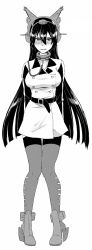 Rule 34 | 10s, 1girl, alternate costume, bad id, bad twitter id, belt, black hair, blush, breasts, choker, dress, embarrassed, female focus, full body, greyscale, headgear, high heels, ikeshita moyuko, kantai collection, large breasts, leash, long hair, looking at viewer, monochrome, nagato (kancolle), simple background, solo, thighhighs, very long hair, white background