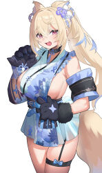 Rule 34 | 1girl, absurdres, animal ear fluff, animal ears, animal hands, belt, black collar, black sash, blonde hair, blue belt, blue hair, blue kimono, breasts, collar, dnumde, dog ears, dog girl, dog paws, dog tail, fang, floral print kimono, flower, fuwawa abyssgard, fuwawa abyssgard (new year), hair flower, hair ornament, highres, hololive, hololive english, japanese clothes, kimono, large breasts, long hair, looking at viewer, multicolored hair, obi, official alternate costume, pink eyes, ponytail, sash, skin fang, sleeveless, sleeveless kimono, smile, solo, spiked collar, spikes, streaked hair, tail, thigh strap, virtual youtuber