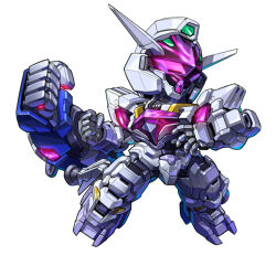 Rule 34 | chibi, clenched hand, extra arms, gundam, gundam lfrith jiu, gundam suisei no majo, gundam suisei no majo: vanadis heart, looking to the side, mecha, mobile suit, no humans, open hand, purple eyes, robot, science fiction, simple background, taedu, thrusters, v-fin, white background