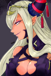 Rule 34 | 1girl, breasts, cleavage, deux04ce, fire emblem, fire emblem engage, horns, jewelry, long hair, makeup, medium breasts, monster girl, nintendo, pointy ears, tagme, upper body, zephia (fire emblem)