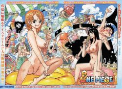 Rule 34 | breasts, brook (one piece), cleft of venus, food, franky (one piece), ice cream, large breasts, long hair, looking at viewer, monkey d. luffy, nami (one piece), navel, nico robin, nipples, nude, nude filter, one piece, pussy, roronoa zoro, sanji (one piece), short hair, spread legs, third-party edit, tongue, tony tony chopper, uncensored, usopp