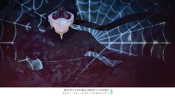 Rule 34 | 1boy, black coat, black gloves, blurry, blurry foreground, coat, facing viewer, gloves, grin, gunter von goldberg ii, long sleeves, magic kaito, male focus, mask, monicanc, outstretched arm, reaching, reaching towards viewer, silk, smile, smug, solo, spider web