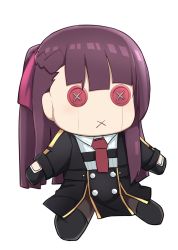 Rule 34 | black footwear, black gloves, black jacket, bow, braid, button eyes, buttons, commentary request, doll, exren, girls&#039; frontline, gloves, hair bow, highres, jacket, long hair, necktie, purple bow, purple hair, red neckwear, shirt, shoes, stuffed toy, transparent background, wa2000 (girls&#039; frontline), white shirt, x x