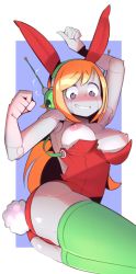 Rule 34 | animal ears, bad id, bad twitter id, blonde hair, blue eyes, blush, breasts, curly brace, doukutsu monogatari, fake animal ears, heart, heart-shaped pupils, highres, joints, leotard, long hair, nickleflick, playboy bunny, rabbit ears, rabbit tail, robot joints, simple background, solo, symbol-shaped pupils, tail, thighhighs