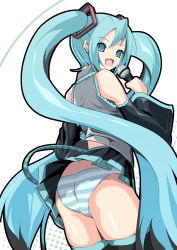 1girl aqua_hair date_(senpen) female_focus hatsune_miku long_hair panties solo striped_clothes striped_panties thighhighs twintails underwear very_long_hair vocaloid