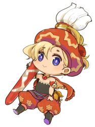 Rule 34 | 1girl, art brush, bare shoulders, blonde hair, blue eyes, chibi, closed mouth, earrings, final fantasy, final fantasy vi, full body, hat, jewelry, looking at viewer, mota, paintbrush, relm arrowny, short hair, simple background, smile, solo, white background