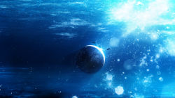 Rule 34 | blue theme, commentary request, day, fantasy, fish, glint, highres, lens flare, light particles, monochrome, no humans, ocean, orb, original, scenery, underwater, water, y y (ysk ygc)