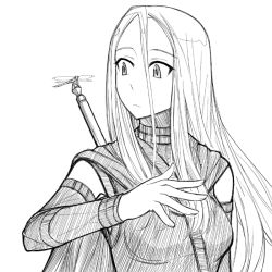 Rule 34 | 00s, 1girl, bug, claymore (series), claymore (sword), detached sleeves, dragonfly, greyscale, insect, long hair, monochrome, rsk, solo, sword, weapon, yuma (claymore)