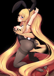 Rule 34 | 1girl, absurdly long hair, ardent (azur lane), ardent (master ardent?) (azur lane), armband, arms up, ass, ass grab, azur lane, black leotard, black pantyhose, blonde hair, blue eyes, breasts, cuff links, disembodied hand, ether core, finger in another&#039;s mouth, fingering, grabbing, grabbing another&#039;s breast, groping, handjob, heart, heart-shaped pupils, highres, huge ass, kneeling, large breasts, leotard, long hair, multigrope, necktie, pantyhose, playboy bunny, pussy juice, rabbit ears, saliva, solo focus, strapless, strapless leotard, symbol-shaped pupils, thick thighs, thighs, twintails, very long hair