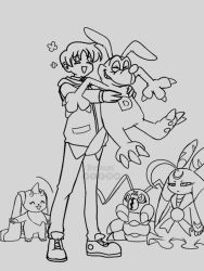 Rule 34 | claws, crescent moon, digimon, digimon (creature), dog, dogmon, looking at another, lopmon, lunamon, moon, original, tail, wormmon
