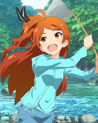 Rule 34 | 10s, 1girl, :d, bug, butterfly, butterfly net, hand net, idolmaster, idolmaster million live!, bug, long hair, matching hair/eyes, official art, one side up, ogami tamaki, open mouth, orange eyes, orange hair, side ponytail, smile, solo