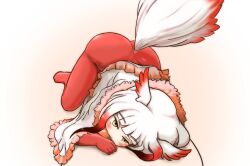 Rule 34 | 1girl, all fours, animal ears, ass, bird tail, blunt bangs, blush, fur collar, gloves, head wings, hiroi butani, japanese crested ibis (kemono friends), kemono friends, long hair, long sleeves, multicolored hair, pantyhose, pleated skirt, red hair, shirt, short hair, sidelocks, skirt, solo, tail, top-down bottom-up, white hair, wings, yellow eyes