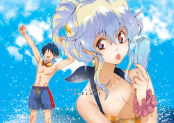 Rule 34 | + +, 00s, 1boy, 1girl, alternate hairstyle, blue hair, couple, cross-shaped pupils, drill, earrings, food, goggles, goggles around neck, hair ornament, hairclip, hetero, highres, jewelry, multicolored hair, nia teppelin, ponytail, popsicle, simon (ttgl), symbol-shaped pupils, tengen toppa gurren lagann, tongue, topless male, two-tone hair, yukimitsuki
