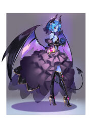 Rule 34 | 1girl, absurdres, artist name, black footwear, black sclera, blue hair, blue skin, boots, bouquet, breasts, bridal veil, bride, closed mouth, colored sclera, colored skin, commission, demon girl, demon horns, demon tail, demon wings, dress, earrings, elbow gloves, flower, frilled skirt, frills, from side, full body, gloves, high heel boots, high heels, highres, holding, holding bouquet, horns, jewelry, looking at viewer, matsuda (matsukichi), necklace, original, pixiv commission, pointy ears, profile, shadow, signature, skirt, small breasts, smile, solo, standing, tail, thigh boots, thighs, veil, wedding dress, wings, yellow eyes