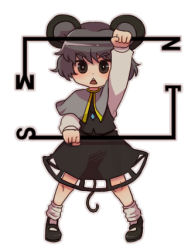 Rule 34 | 1girl, :&lt;, animal ears, capelet, chibi, compass, dowsing rod, female focus, grey hair, jewelry, kty (04), lowres, mouse ears, mouse tail, nazrin, parody, pendant, short hair, solo, tail, touhou