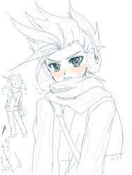 Rule 34 | 00s, 1boy, blush, earmuffs, lloyd irving, male focus, partially colored, short hair, sketch, snow, solo, tales of (series), tales of symphonia