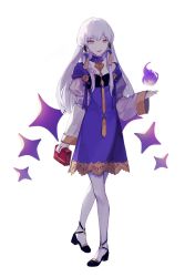 Rule 34 | 1girl, book, dress, fire emblem, fire emblem: three houses, full body, high heels, highres, holding, holding book, long hair, long sleeves, lysithea von ordelia, nara (syrufruit), nintendo, parted lips, pink eyes, simple background, solo, white background, white hair