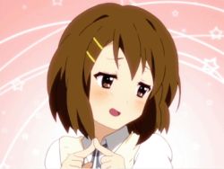Rule 34 | 1girl, animated, animated gif, blush, brown hair, fidgeting, fingers together, hirasawa yui, index fingers together, k-on!, lowres, screencap, short hair, shy, solo, star (symbol)