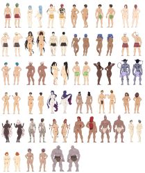 Rule 34 | 6+boys, 6+girls, abs, absurdres, amazon warrior, arm behind head, arm up, ass, bare arms, black hair, blonde hair, blue eyes, blue hair, blue skin, bra, breasts, brown eyes, brown hair, character sheet, claws, cleavage, closed mouth, clothed male nude female, colored skin, convenient censoring, crotch, dark skin, demon, demon horns, demon tail, dimples of venus, dreadlocks, earrings, elf, feet, female orc, fingernails, full body, glans, glasses, gold, green hair, grey eyes, grey hair, groin, hair ornament, hair over breasts, hand on neck, heterochromia, highres, hoop earrings, horns, ichan, ichan-desu, jewelry, large breasts, leaf, leaf censor, lineup, lips, loincloth, long hair, looking at viewer, looking to the side, looking up, midriff, mohawk, monster girl, multiple boys, multiple girls, multiple views, muscular, navel, nipples, nude, official, open mouth, orange hair, orc, pale skin, panties, pants, pectorals, pink bra, pink hair, pink panties, pointy ears, ponytail, pubic hair, purple hair, purple skin, pussy, red eyes, red hair, salute, scar, scar on face, scratching, scratching ass, sharp fingernails, sharp teeth, short hair, simple background, small breasts, smile, spiked hair, standing, steam, steam censor, stitches, stomach, tail, tattoo, teeth, thighs, third-party edit, thong, tongue, tongue out, underwear, werewolf, white background, white hair, witch, yellow eyes, zombie