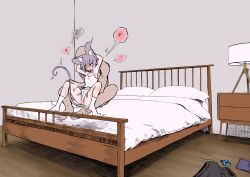 Rule 34 | 1boy, 1girl, absurdres, animal ears, bald, bed, blush, breasts, commentary request, drawer, faceless, faceless male, fingering, fingering from behind, full body, ginger ale (syouga 6383), grey hair, hair between eyes, hand under clothes, heart, hetero, highres, indoors, lamp, mouse ears, mouse girl, mouse tail, nazrin, panties, plant, potted plant, short hair, small breasts, tail, tank top, touhou, underwear, underwear only, unworn clothes, white panties, white tank top