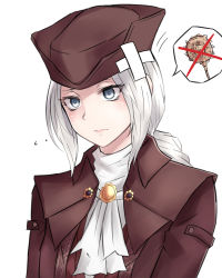 Rule 34 | 1girl, bandages, bloodborne, blue eyes, hat, highres, lady maria of the astral clocktower, long hair, looking at viewer, neit ni sei, pale skin, ponytail, solo, tears, the old hunters, white hair