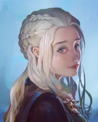 Rule 34 | 1girl, a song of ice and fire, absurdres, bad id, bad pixiv id, braid, daenerys targaryen, face, game of thrones, highres, lips, long hair, looking at viewer, looking back, purple eyes, solo, twomix, white hair
