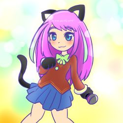 Rule 34 | 10s, 1girl, animal ears, animal hands, cat ears, cat paws, cat tail, commentary request, hashimoto nyaa, microphone, multicolored hair, osomatsu-san, osomatsu (series), pink hair, seirei (mimi toka), solo, streaked hair, tail
