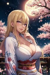 Rule 34 | ai-generated, animegirl, breasts, cleavage, fairy tail, highres, japanese clothes, kimono,, large breasts, selene (fairy tail)