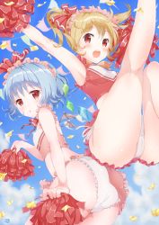 Rule 34 | :d, :o, alternate costume, alternate hairstyle, armpits, ass, back cutout, bad id, bad pixiv id, bare shoulders, blonde hair, blue hair, blush, cameltoe, cheerleader, cleavage cutout, clothing cutout, cloud, confetti, crop top, crystal, curly hair, day, fang, flandre scarlet, frilled panties, frills, highres, hoshimaemi, jumping, looking at viewer, looking back, maid headdress, microskirt, midriff, mini wings, open mouth, panties, pom pom (cheerleading), red eyes, remilia scarlet, short hair, short twintails, siblings, side-tie panties, sisters, skirt, sky, smile, touhou, twintails, underwear, white panties, wings