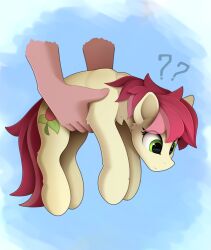 Rule 34 | 1other, ?, ??, blue background, disembodied hand, from side, green eyes, lifting animal, my little pony, my little pony: friendship is magic, pink hair, pony (animal), roseluck, white fur, yakovlev-vad
