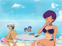 Rule 34 | 1boy, 3girls, beach, bikini, black hair, blastoise, blue eyes, blue hair, breasts, creatures (company), closed eyes, game freak, gen 1 pokemon, jigglypuff, mari (pokemon), megumi (pokemon), multiple girls, nintendo, pokemon, pokemon (creature), pokemon tcg, purple hair, shintarou (pokemon), short hair, swimsuit, tan, tanline, utchi (pokemon)