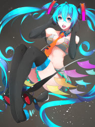 Rule 34 | 1girl, ahoge, akuan (7jackpot7), aqua hair, bad id, bad pixiv id, blue eyes, boots, collar, elbow gloves, gloves, hatsune miku, highres, long hair, necktie, open mouth, skirt, solo, thigh boots, thighhighs, twintails, very long hair, vocaloid