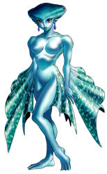 Rule 34 | 1girl, absurdres, aged up, blue skin, breasts, colored skin, earrings, extra eyes, fins, fish girl, head fins, highres, jewelry, monster girl, nintendo, no nipples, official art, pointy ears, princess ruto, purple eyes, solo, the legend of zelda, the legend of zelda: ocarina of time, zora