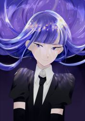 Rule 34 | androgynous, bad id, bad pixiv id, blue eyes, blue hair, blunt bangs, elbow gloves, gem uniform (houseki no kuni), gender request, gloves, hime cut, houseki no kuni, lapis lazuli (houseki no kuni), long hair, looking at viewer, necktie, smile, solo, upper body