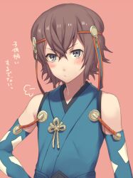 Rule 34 | 1boy, bare shoulders, brown hair, closed mouth, crossed bangs, fire emblem, fire emblem fates, grey eyes, hayato (fire emblem), japanese clothes, kikugetsu, male focus, nintendo, print sleeves, solo, translation request