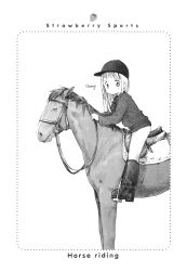 Rule 34 | 1girl, ana coppola, barasui, child, female focus, greyscale, highres, horse, ichigo mashimaro, monochrome, reins, solo