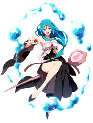 Rule 34 | 1girl, bare shoulders, black dress, blue eyes, blue hair, breasts, cleavage, dress, eterno, highres, large breasts, legs, long hair, looking at viewer, magi the labyrinth of magic, matching hair/eyes, open mouth, simple background, solo, staff, thighs, water, white background, yamuraiha