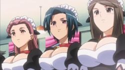 Rule 34 | 00s, 3girls, animated, animated gif, bell, neck bell, bouncing breasts, breasts, cleavage, collar, kamen no maid guy, large breasts, lowres, maid, maid headdress, multiple girls, tagme