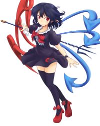 Rule 34 | 1girl, araco, asymmetrical wings, black hair, black thighhighs, female focus, full body, highres, houjuu nue, pointy ears, polearm, red eyes, short hair, solo, spear, thighhighs, touhou, transparent background, trident, weapon, wings