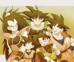 Rule 34 | 5boys, :d, ;d, ^ ^, arm around shoulder, armor, bandana, bardock, black hair, brothers, child, closed eyes, dougi, dragon ball, unworn eyewear, family, father and son, fingernails, gloves, grandfather and grandson, great saiyaman, grey background, halo, hand on another&#039;s arm, hand on another&#039;s head, hand on own hip, happy, holding, holding removed eyewear, long hair, looking at another, looking down, male focus, multiple boys, nervous, one eye closed, open mouth, raditz, scar, short hair, siblings, simple background, smile, son gohan, son goku, son goten, spiked hair, standing, sunglasses, sweatdrop, teeth, uncle and nephew, upper body, very long hair, wristband