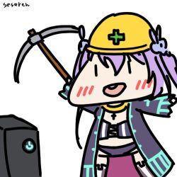 Rule 34 | 1girl, animated, animated gif, hard hat, helmet, hitting, long hair, lowres, open mouth, pickaxe, seseren, thighhighs