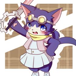 Rule 34 | artist request, blue eyes, cat, cat busters, character request, cornelia (cat busters), furry, goggles, goggles on head, sword, weapon