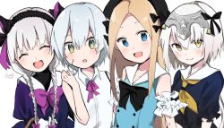 Rule 34 | 10s, 4girls, :d, :o, ^ ^, abigail williams (animejapan 2018) (fate), abigail williams (fate), anzu (anko), bare arms, bare shoulders, bell, black bow, black dress, black hat, blonde hair, blue dress, blue eyes, blush, bow, braid, center frills, closed eyes, closed mouth, collarbone, collared shirt, commentary request, dress, facial scar, facing viewer, fate/extra, fate/grand order, fate (series), forehead, frills, gloves, green eyes, hair between eyes, hair bow, hand up, hat, head tilt, headpiece, heart, highres, jack the ripper (fate/apocrypha), jeanne d&#039;arc (fate), jeanne d&#039;arc alter santa lily (fate), long hair, looking at viewer, low twintails, multiple girls, neckerchief, nursery rhyme (fate), official alternate costume, open mouth, parted bangs, parted lips, puffy short sleeves, puffy sleeves, purple dress, scar, scar across eye, scar on cheek, scar on face, shirt, short hair, short sleeves, silver hair, sleeveless, sleeveless dress, sleeveless shirt, smile, twin braids, twintails, very long hair, white gloves, white shirt, yellow eyes, yellow neckerchief
