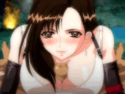 Rule 34 | 1990s (style), 1boy, 1girl, animated, animated gif, black hair, blush, bouncing breasts, breasts, brown eyes, censored, clothed female nude male, clothed sex, covered erect nipples, earrings, final fantasy, final fantasy vii, fire, hetero, hitsuki, jewelry, jiggle, large breasts, lips, long hair, lowres, mosaic censoring, nipples, nude, paizuri, paizuri under clothes, penis, retro artstyle, smile, solo focus, tifa lockhart